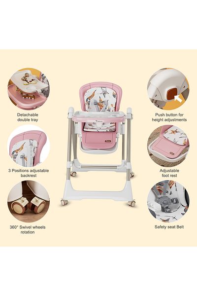 TEKNUM 5-IN-1 Swing with High Chair with Lockable wheels - Pink