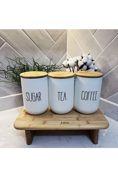 Bonjour Gift & Hobby 6-Piece Spice Rack Set & Stand Bamboo Lid Tea/Coffee/Candy and Salt/Pepper/Spice Set