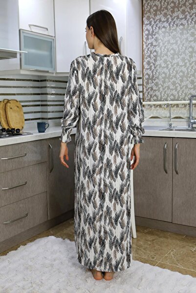 Akbeniz Ecru Combed Night and Home Dress - Long Sleeve 25500