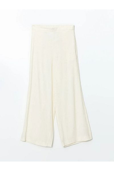 LC Waikiki Lcw Modest Beige Women's Linen Blended Pants with Elastic Waist