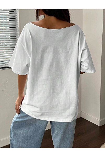 Machetta Μπλουζάκι μεγάλου μεγέθους Boat Neck London με στάμπα Oversize 100% βαμβάκι