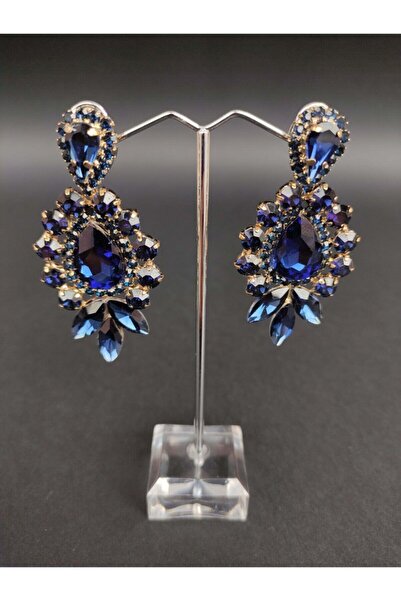 Hobigram Lacivert Üç Taşlı Gelin Kına Nişan Için Abiye Küpe – Kadın Aksesuar ...