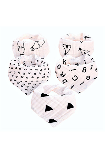 Little Story مريلة من قماش الموسلين - مجموعة من 5 قطع - أسود وأبيض