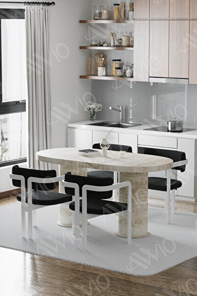 AVVİO Nora Traverten 80X 160 Yemek Masası Mutfak Masası 4 Kişilik Masa Sandal...