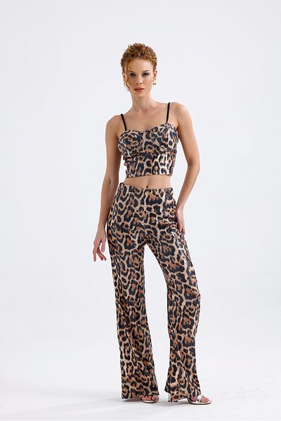 Sense Wide Leg Sequin Trousers |   Pnt32440 Large Red Leopard
