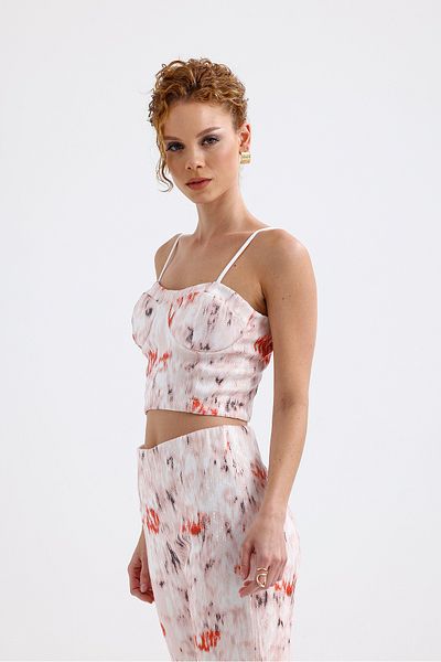 Sense Λευκό πορτοκαλί Tie-dye Gloplu με φερμουάρ παγιέτες Bustier - BUS32675