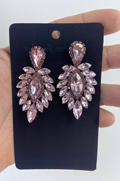 Hobigram Pembe Taşlı Gelin Kına Nişan İçin Abiye Küpe – Kadın Aksesuar Takı S...