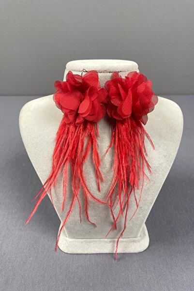 Hobigram Kırmızı Taşlı Gösterişli Kına Düğün Abiye Küpe – Kadın Aksesuar Takı...