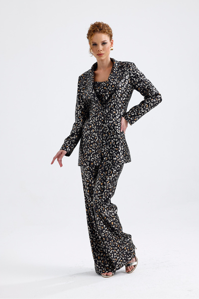Sense Pearl Lined Patterned Evening Dress Sequin Jacket | Ckt34264 Black Gold Leopard