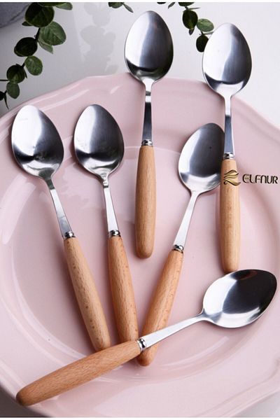 elfnur 6 Stainless Steel Tablespoon with Bamboo Handle