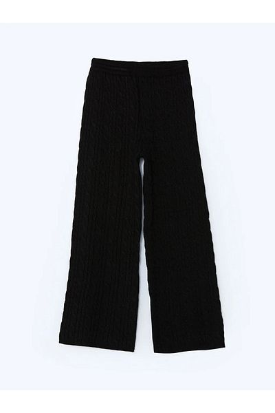 LC Waikiki Lcw Modest Black Elastic Waist Self Patterned Women's Knitwear Pants