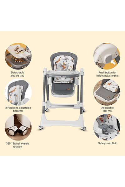 TEKNUM 5-IN-1 Swing with High Chair with Lockable wheels - Grey