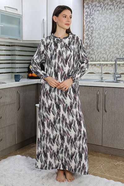 Akbeniz Purple Combed Night and Home Dress - Long Sleeve Women 25500