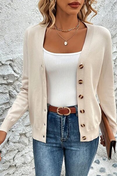 Mossta Long Sleeve Buttoned Cardigan Cream