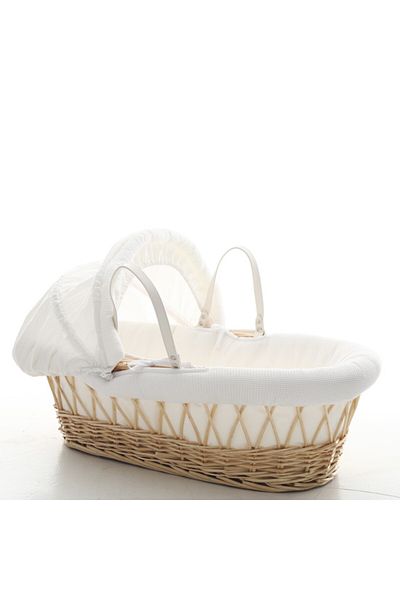 TEKNUM Infant Wicker Moses Basket with White Waffle Beddings - Wooden Brown
