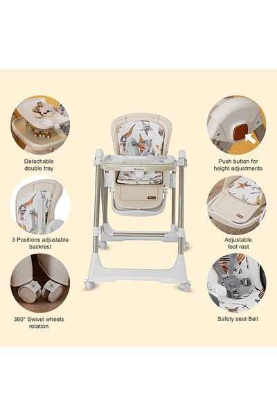 TEKNUM 5-IN-1 Swing with High Chair with Lockable wheels - Ivory