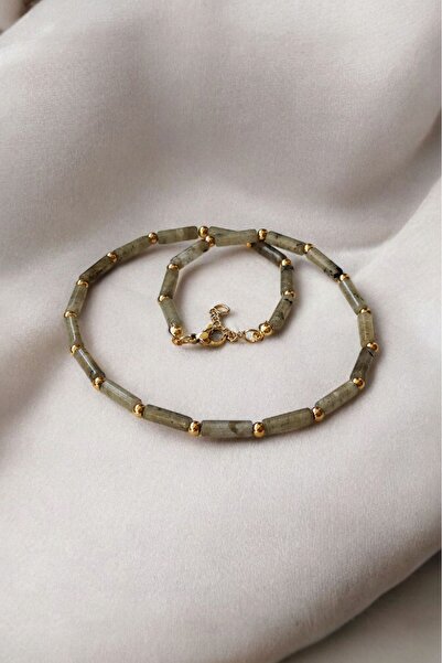 DİAVENTA TAKI VE AKSESUAR قلادة تصميم قطع اسطوانة لابرادوريت طبيعي 4*13 ملم