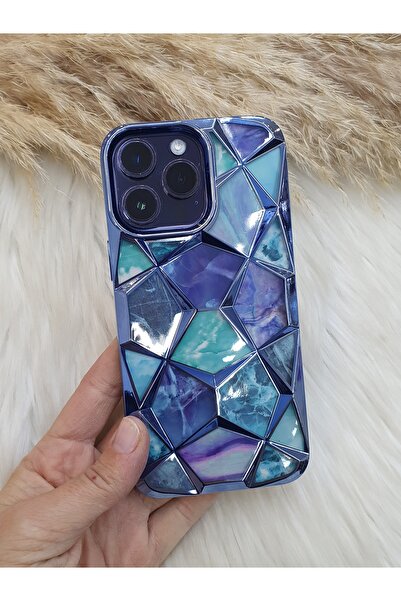 Aksesuarda Moda Iphone 14 PRO MAX Uyumlu Geometrik Elmas Desenli İster Şeffaf...