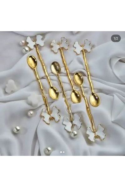 Generica Butterfly small spoon set, gold and white, made in Turkey