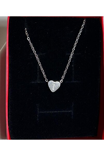 juleeco Mini Kapli I Harfi Silver Çelik Kolye (Kalp 0.5 Cm)