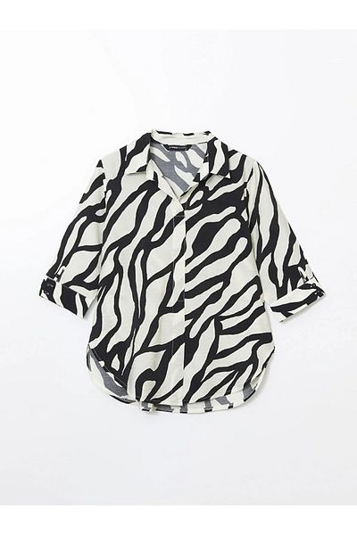 LC Waikiki Cămașă de damă oversize cu model zebră bej clasic LCWAIKIKI