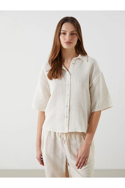 LC Waikiki Cămașă de damă LCW Vision Beige cu dungi de muselină