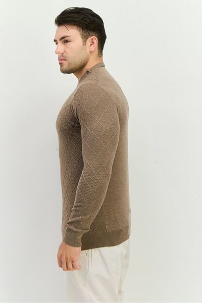 Sorbino Men Crew Neck Textured Sweater, Pale Brown