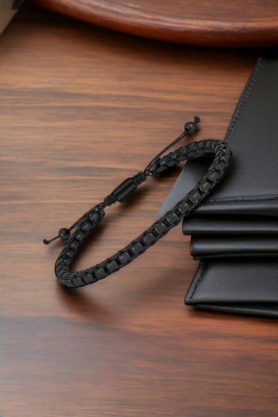 Daniel Klein Men's Bracelet - Black Detailed Macrame Knitted Buckle Dkeblk2012C2