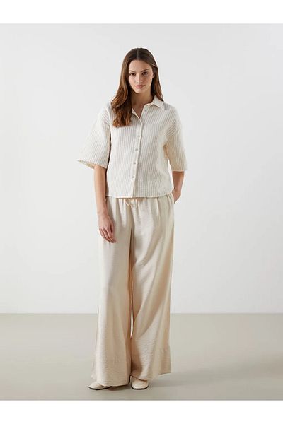 LC Waikiki Cămașă de damă LCW Vision Beige cu dungi de muselină