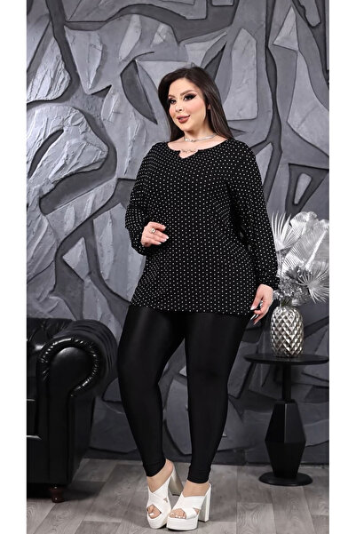 HÜLYA BUTİK Γυναικεία μπλούζα με αξεσουάρ αλυσίδας με μαύρη πουά γιακά