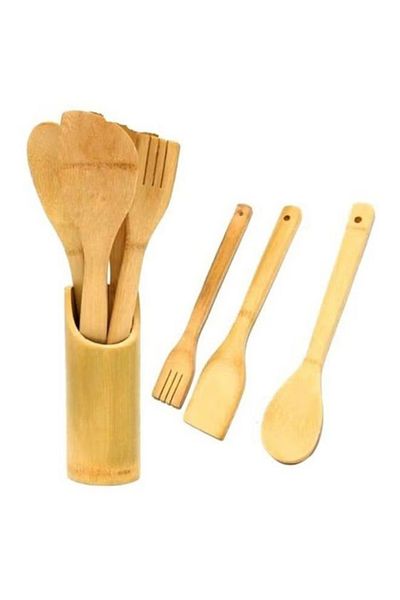 Primo Plus 4-Piece Wooden Spoon Set With Stand Beige