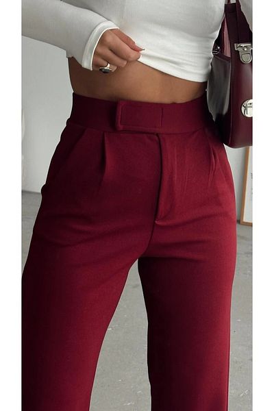 Maude Women's Burgundy High Waist Crepe Fabric Lycra Relaxed Fit Velcro Palazzo Pants