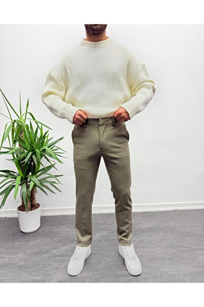MENOFOURSWEAR Haki Premium İtalyan Kesim Gizli Düğme Detay Gabardin Kumaş Pantolon