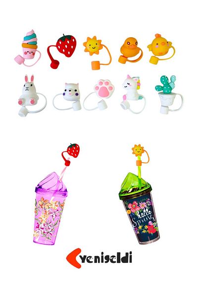 Yenigeldi Not Compatible with Stnly Quencher 4 Pieces Cute Straw Covers 9mm Thick Glass Straw Dust Protector