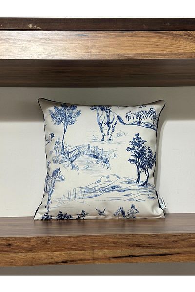 KIRLENTİM Byz Velvet P1188 Μπλε λάκα με μοτίβο μαξιλαροθήκη με πλαισία