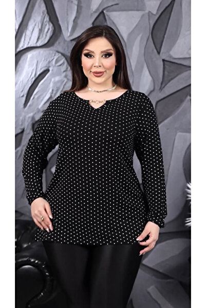 HÜLYA BUTİK Γυναικεία μπλούζα με αξεσουάρ αλυσίδας με μαύρη πουά γιακά