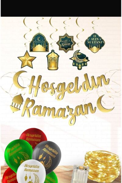 EMKSHOP Ramazan Süsleme Seti (Hoşgeldin Ramazan Yazısı, Tavan Sarkıtı, Led ış...
