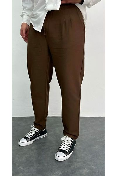 çerme Ανδρικό καφέ Boyfriend λινό παντελόνι Relaxed Cut Double Leg Jogger