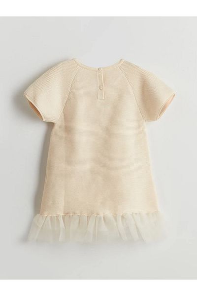 LC Waikiki LCW Kids Ecru Βαμβακερή Κορδέλα Λεπτομερές Κοριτσίστικο Φόρεμα