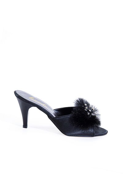 Lunoche Nightwear Γυναικείες παντόφλες προίκας Black Furry Stone Κομψές καθημερινές παντόφλες για το σπίτι Fancy Dowry Birth Guest Νυφικές παντόφλες