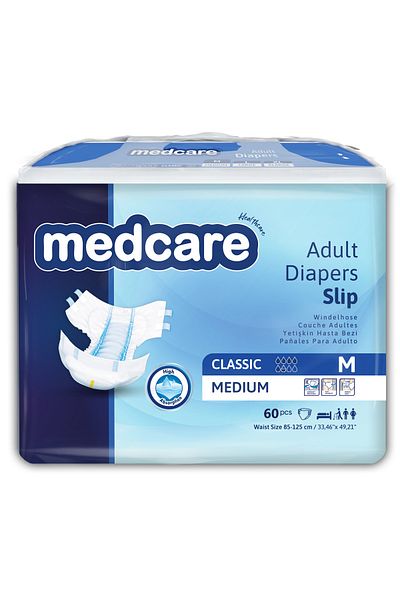 MEDCARE 60 Pieces Medium Classic Patient Diapers - with Waistband
