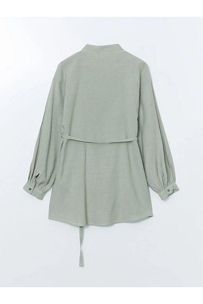 LC Waikiki Tunica de cămașă pentru femei LCW Modest Green Judge Guler amestecat de in
