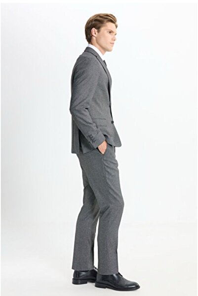 AC&Co / Altınyıldız Classics Slim Fit Slim Fit Mono Neck Bird Eye Pattern Double Pants Black-Grey Suit
