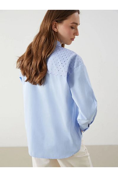 LC Waikiki Cămașă de damă LCW Modest Blue Oversize Poplin Tunica