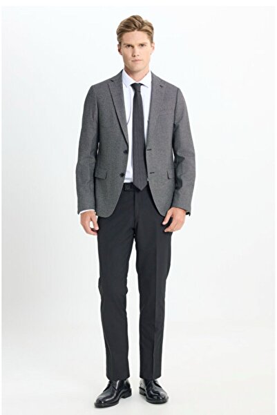 AC&Co / Altınyıldız Classics Slim Fit Slim Fit Mono Neck Bird Eye Pattern Double Pants Black-Grey Suit