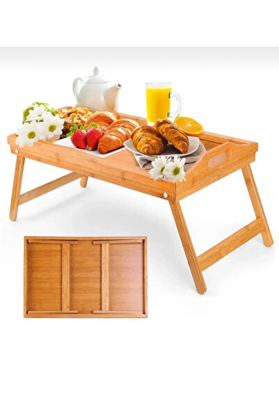 MİMOZA PARK Katlanır Ayaklı Bambu Yatak Keyif Tepsisi (50cm*30cm), Portatif Tepsi