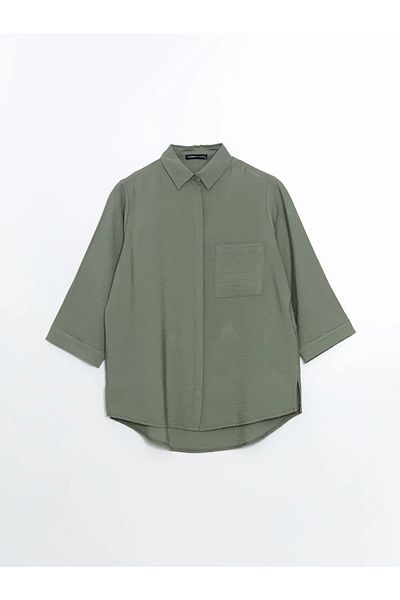 LC Waikiki Γυναικείο πουκάμισο LCWAIKIKI Classic Green Loose Fit