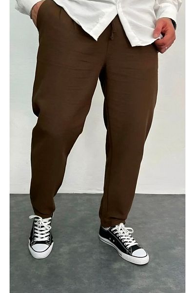 çerme Ανδρικό καφέ Boyfriend λινό παντελόνι Relaxed Cut Double Leg Jogger