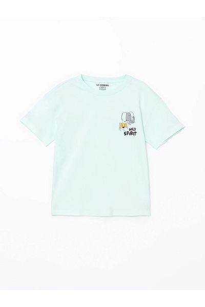 LC Waikiki Σετ πιτζάμες για αγόρια με στάμπα LCW Kids Turquoise Crew Neck