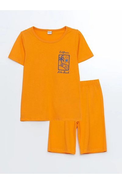LC Waikiki Lcw Eco Orange Crew Neck Boy's Pajamas Set with Shorts